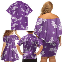 Hawaii Monstera Deliciosa Family Matching Off Shoulder Short Dress and Hawaiian Shirt Purple Plumeria Polynesian Pattern LT05 - Polynesian Pride