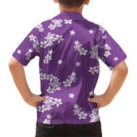 Hawaii Monstera Deliciosa Family Matching Short Sleeve Bodycon Dress and Hawaiian Shirt Purple Plumeria Polynesian Pattern LT05 - Polynesian Pride