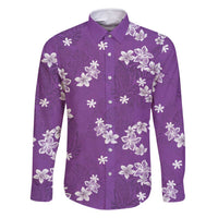 Hawaii Monstera Deliciosa Family Matching Summer Maxi Dress and Hawaiian Shirt Purple Plumeria Polynesian Pattern LT05 Dad's Shirt - Long Sleeve Purple - Polynesian Pride