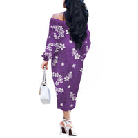 Hawaii Monstera Deliciosa Off The Shoulder Long Sleeve Dress Purple Plumeria Polynesian Pattern LT05 - Polynesian Pride