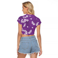 Hawaii Monstera Deliciosa Raglan Cropped T Shirt Purple Plumeria Polynesian Pattern - Polynesian Pride