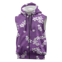 Hawaii Monstera Deliciosa Sleeveless Zip Hoodie Purple Plumeria Polynesian Pattern LT05 Purple - Polynesian Pride