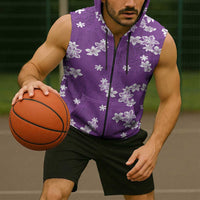 Hawaii Monstera Deliciosa Sleeveless Zip Hoodie Purple Plumeria Polynesian Pattern LT05 - Polynesian Pride