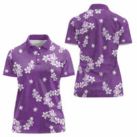 Hawaii Monstera Deliciosa Women Polo Shirt Purple Plumeria Polynesian Pattern LT05 - Polynesian Pride