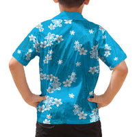 Hawaii Monstera Deliciosa Family Matching Off The Shoulder Long Sleeve Dress and Hawaiian Shirt Blue Plumeria Polynesian Pattern LT05 - Polynesian Pride