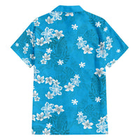 Hawaii Monstera Deliciosa Family Matching Off The Shoulder Long Sleeve Dress and Hawaiian Shirt Blue Plumeria Polynesian Pattern LT05 - Polynesian Pride