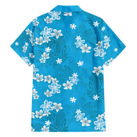 Hawaii Monstera Deliciosa Family Matching Short Sleeve Bodycon Dress and Hawaiian Shirt Blue Plumeria Polynesian Pattern LT05 - Polynesian Pride
