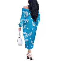 Hawaii Monstera Deliciosa Off The Shoulder Long Sleeve Dress Blue Plumeria Polynesian Pattern LT05 - Polynesian Pride