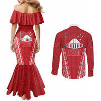 Samoa FAST Couples Matching Mermaid Dress and Long Sleeve Button Shirt Forever Proud Samoan Tribal Pattern - Polynesian Pride