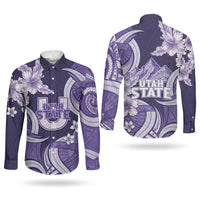 Utah State Polynesian Heritage Couples Matching Puletasi and Long Sleeve Button Shirt Floral Tribal Pattern Tropical Flowers LT05 - Polynesian Pride
