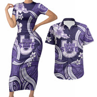 Utah State Polynesian Heritage Couples Matching Short Sleeve Bodycon Dress and Hawaiian Shirt Floral Tribal Pattern Tropical Flowers LT05 Purple - Polynesian Pride