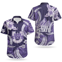 Utah State Polynesian Heritage Couples Matching Short Sleeve Bodycon Dress and Hawaiian Shirt Floral Tribal Pattern Tropical Flowers LT05 - Polynesian Pride