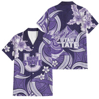 Utah State Polynesian Heritage Family Matching Mermaid Dress and Hawaiian Shirt Floral Tribal Pattern Tropical Flowers LT05 Dad's Shirt - Short Sleeve Purple - Polynesian Pride