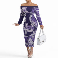Utah State Polynesian Heritage Off The Shoulder Long Sleeve Dress Floral Tribal Pattern Tropical Flowers LT05 Women Purple - Polynesian Pride