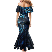 Hawaii Makahiki Season Family Matching Mermaid Dress and Hawaiian Shirt Floral Tribal Tattoo Blue Galaxy LT05 - Polynesian Pride