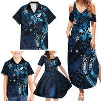 Hawaii Makahiki Season Family Matching Summer Maxi Dress and Hawaiian Shirt Floral Tribal Tattoo Blue Galaxy LT05 - Polynesian Pride