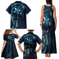 Hawaii Makahiki Season Family Matching Tank Maxi Dress and Hawaiian Shirt Floral Tribal Tattoo Blue Galaxy LT05 - Polynesian Pride