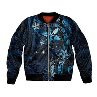 Hawaii Makahiki Season Sleeve Zip Bomber Jacket Floral Tribal Tattoo Blue Galaxy LT05 Unisex Blue - Polynesian Pride