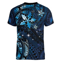 Hawaii Makahiki Season Women V-Neck T-Shirt Floral Tribal Tattoo Blue Galaxy