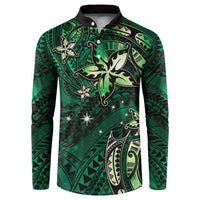 Hawaii Makahiki Season Button Sweatshirt Floral Tribal Tattoo Green Galaxy