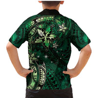 Hawaii Makahiki Season Family Matching Mermaid Dress and Hawaiian Shirt Floral Tribal Tattoo Green Galaxy LT05 - Polynesian Pride