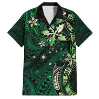 Hawaii Makahiki Season Family Matching Off The Shoulder Long Sleeve Dress and Hawaiian Shirt Floral Tribal Tattoo Green Galaxy LT05 Dad's Shirt - Short Sleeve Green - Polynesian Pride