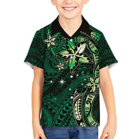 Hawaii Makahiki Season Family Matching Summer Maxi Dress and Hawaiian Shirt Floral Tribal Tattoo Green Galaxy LT05 Son's Shirt Green - Polynesian Pride