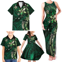 Hawaii Makahiki Season Family Matching Tank Maxi Dress and Hawaiian Shirt Floral Tribal Tattoo Green Galaxy LT05 - Polynesian Pride