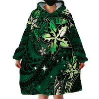 Hawaii Makahiki Season Wearable Blanket Hoodie Floral Tribal Tattoo Green Galaxy LT05 - Polynesian Pride
