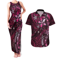 Hawaii Makahiki Season Couples Matching Tank Maxi Dress and Hawaiian Shirt Floral Tribal Tattoo Pink Galaxy LT05 Pink - Polynesian Pride