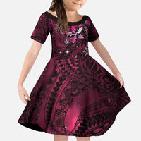 Hawaii Makahiki Season Family Matching Long Sleeve Bodycon Dress and Hawaiian Shirt Floral Tribal Tattoo Pink Galaxy LT05 Daughter's Dress Pink - Polynesian Pride
