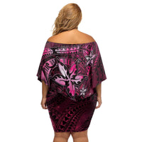 Hawaii Makahiki Season Family Matching Off Shoulder Short Dress and Hawaiian Shirt Floral Tribal Tattoo Pink Galaxy LT05 - Polynesian Pride