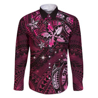Hawaii Makahiki Season Family Matching Summer Maxi Dress and Hawaiian Shirt Floral Tribal Tattoo Pink Galaxy LT05 Dad's Shirt - Long Sleeve Pink - Polynesian Pride