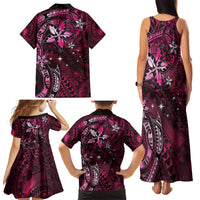 Hawaii Makahiki Season Family Matching Tank Maxi Dress and Hawaiian Shirt Floral Tribal Tattoo Pink Galaxy LT05 - Polynesian Pride
