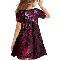 Hawaii Makahiki Season Kid Short Sleeve Dress Floral Tribal Tattoo Pink Galaxy