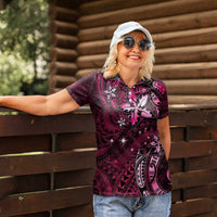 Hawaii Makahiki Season Women Polo Shirt Floral Tribal Tattoo Pink Galaxy LT05 - Polynesian Pride
