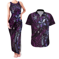 Hawaii Makahiki Season Couples Matching Tank Maxi Dress and Hawaiian Shirt Floral Tribal Tattoo Purple Galaxy LT05 Purple - Polynesian Pride