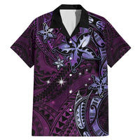 Hawaii Makahiki Season Family Matching Mermaid Dress and Hawaiian Shirt Floral Tribal Tattoo Purple Galaxy LT05 Dad's Shirt - Short Sleeve Purple - Polynesian Pride