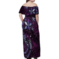 Hawaii Makahiki Season Family Matching Off Shoulder Maxi Dress and Hawaiian Shirt Floral Tribal Tattoo Purple Galaxy LT05 - Polynesian Pride