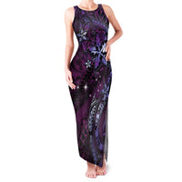 Hawaii Makahiki Season Family Matching Tank Maxi Dress and Hawaiian Shirt Floral Tribal Tattoo Purple Galaxy LT05 Mom's Dress Purple - Polynesian Pride