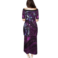 Hawaii Makahiki Season Puletasi Floral Tribal Tattoo Purple Galaxy