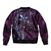 Hawaii Makahiki Season Sleeve Zip Bomber Jacket Floral Tribal Tattoo Purple Galaxy LT05 - Polynesian Pride