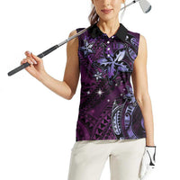 Hawaii Makahiki Season Women Sleeveless Polo Shirt Floral Tribal Tattoo Purple Galaxy