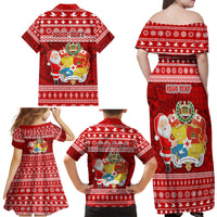 Personalized Tonga Christmas Family Matching Off Shoulder Maxi Dress and Hawaiian Shirt Kilisimasi Fiefia Santas Coat Of Arms LT05 - Polynesian Pride