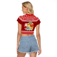 Personalized Tonga Christmas Raglan Cropped T Shirt Kilisimasi Fiefia Santas Coat Of Arms LT05 - Polynesian Pride