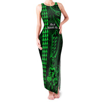 Personalized Hawaii Hauoli Makahiki Hou Family Matching Tank Maxi Dress and Hawaiian Shirt Lono Hawaiian God Kakau Polynesian Tribal Green LT05 Mom's Dress Green - Polynesian Pride