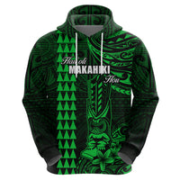 Personalized Hawaii Hauoli Makahiki Hou Hoodie Lono Hawaiian God Kakau Polynesian Tribal Green LT05 - Polynesian Pride