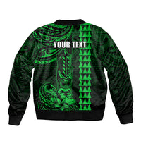 Personalized Hawaii Hauoli Makahiki Hou Sleeve Zip Bomber Jacket Lono Hawaiian God Kakau Polynesian Tribal Green LT05 - Polynesian Pride