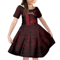 Personalized Hawaii Hauoli Makahiki Hou Kid Short Sleeve Dress Lono Hawaiian God Kakau Polynesian Tribal Red LT05 KID Red - Polynesian Pride
