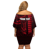 Personalized Hawaii Hauoli Makahiki Hou Off Shoulder Short Dress Lono Hawaiian God Kakau Polynesian Tribal Red LT05 - Polynesian Pride